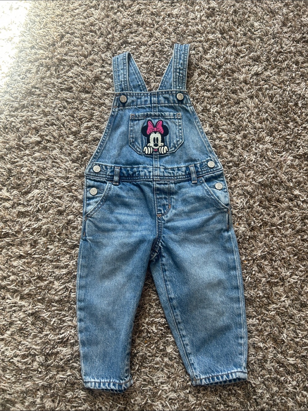 GAP Blue Denim Overalls with Pink Minnie embroidery